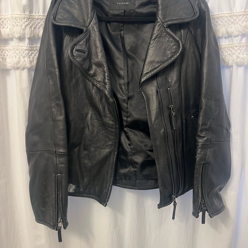 Tahari Black Lamb skin Leather Jacket for Women